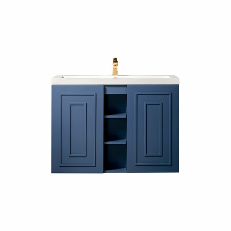 JAMES MARTIN VANITIES Alicante 39.5in Single Vanity, Azure Blue w/ White Glossy Composite Stone Top E110V39.5AZBWG